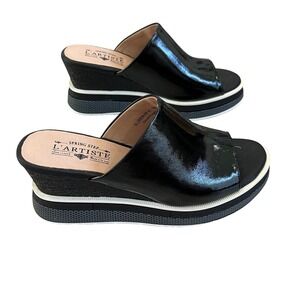 L'Artiste by Spring Step Allurin Platform Slide Sandals Black Wedding Sz 41 NWOT
